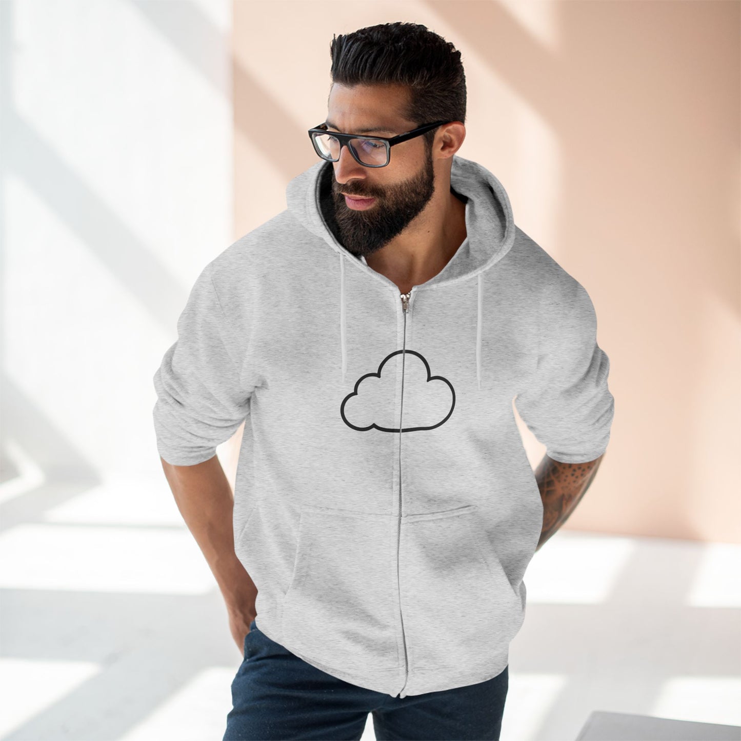 Unisex Zip Hoodie with Cloud and 'True Self' Design