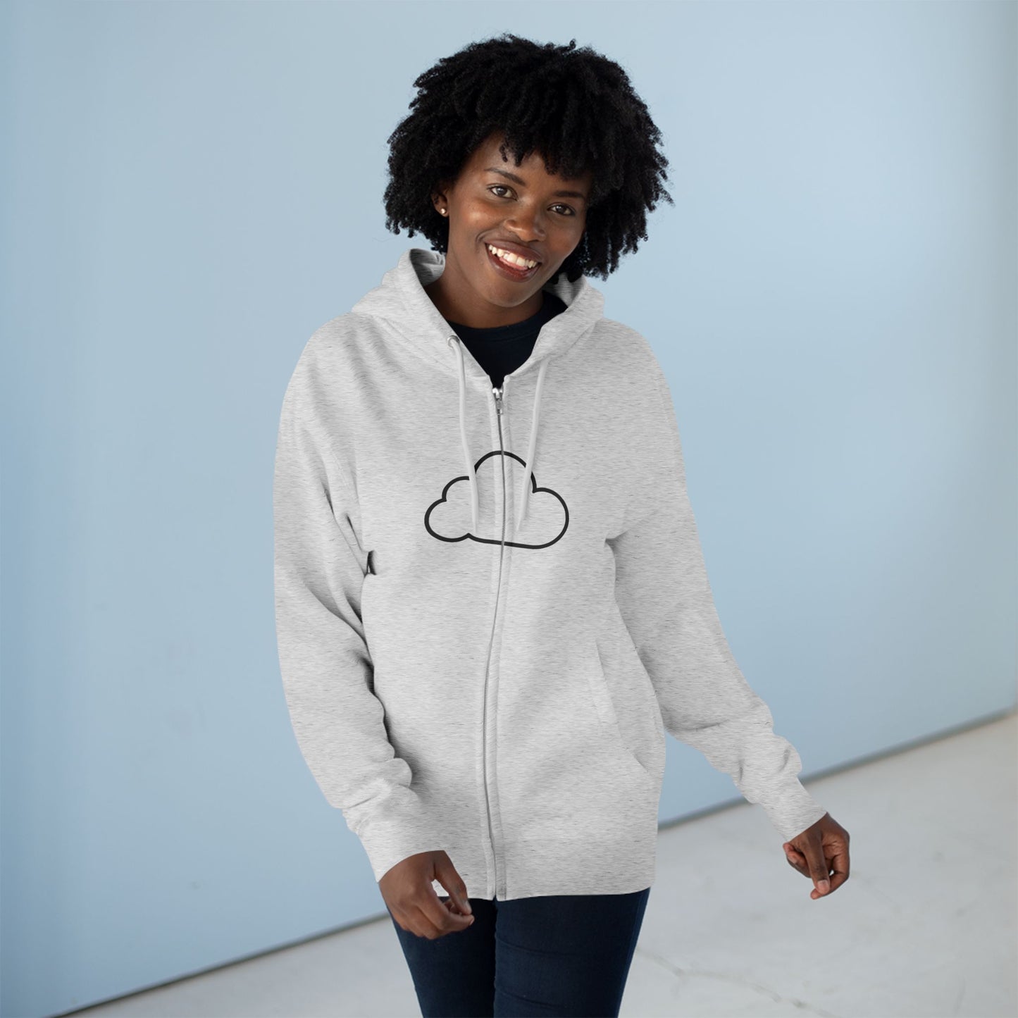 Unisex Zip Hoodie with Cloud and 'True Self' Design